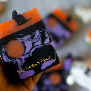 Spooky Cat Handcrafted Soap, Glycerin Soap, Halloween Soap, Party Favors, Fall Soap, Fun Gifts image 1