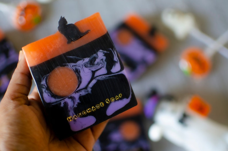 Spooky Cat Handcrafted Soap, Glycerin Soap, Halloween Soap, Party Favors, Fall Soap, Fun Gifts image 1