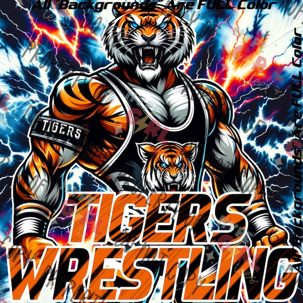 Tigers / Bengals Wrestling Mascot Digital File, Black & Orange Variation. Other colors Available, see our store or contact us for YOUR color