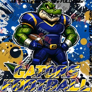 Gators Football design PNG Digital File. Blue & Gold Variant Other Colors available! See our Store or contact us for YOUR teams colors
