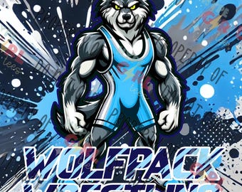 Wolf Wrestling Mascot PNG, Digital File. Wolf Logo. Navy & Columbia variation. Other Color Available for Instant Download! See our store