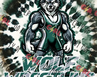 Wolf Wrestling Mascot PNG, Digital File. Wolf Logo. Green & White variation. Other Color Available for Instant Download! See our store 4 MRE