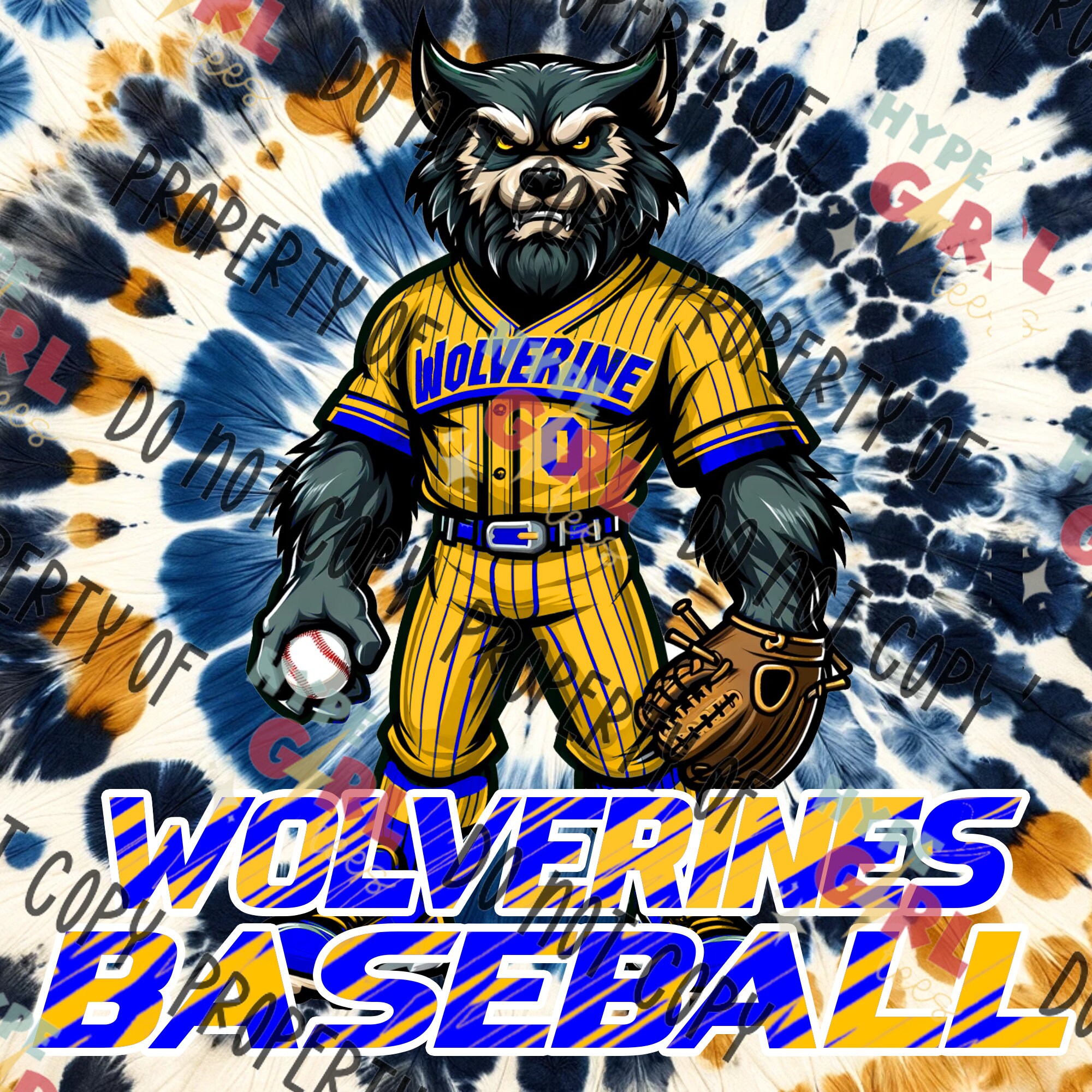 Wolverine Baseball Mascot PNG Digital File. Blue & Gold Variant. Other ...