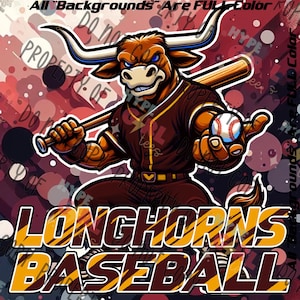 Longhorns Baseball Mascot PNG Digital File. Maroon & Gold version, Other Colors available now, See our Store or contact for YOUR colors
