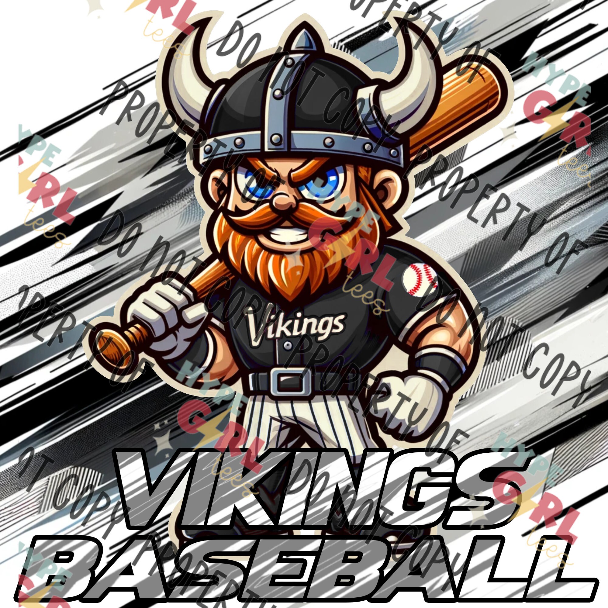 Vikings Baseball Mascot PNG Digital File. Black & White Variation ...