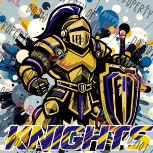 Knights Mascot PNG, Digital File. Knights Logo. Navy & Gold variation. Other Color Available, see our store or contact us for YOUR team colo