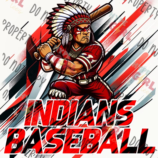 Indians / Warriors Baseball Mascot PNG Digital File. Red & White Variant. OTHER Colors available! See our Store or contact us 4 MORE