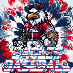 Eagles Baseball Mascot PNG Digital File. Red, White, and Blue Variant. Other Colors available! See our Store or contact us for YOUR team clr