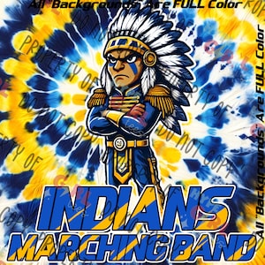 Indians Marching Band 2 Mascot PNG Digital File. Blue & Gold Variant. OTHER Colors available! See our Store or contact us 4 YOUR Team colors