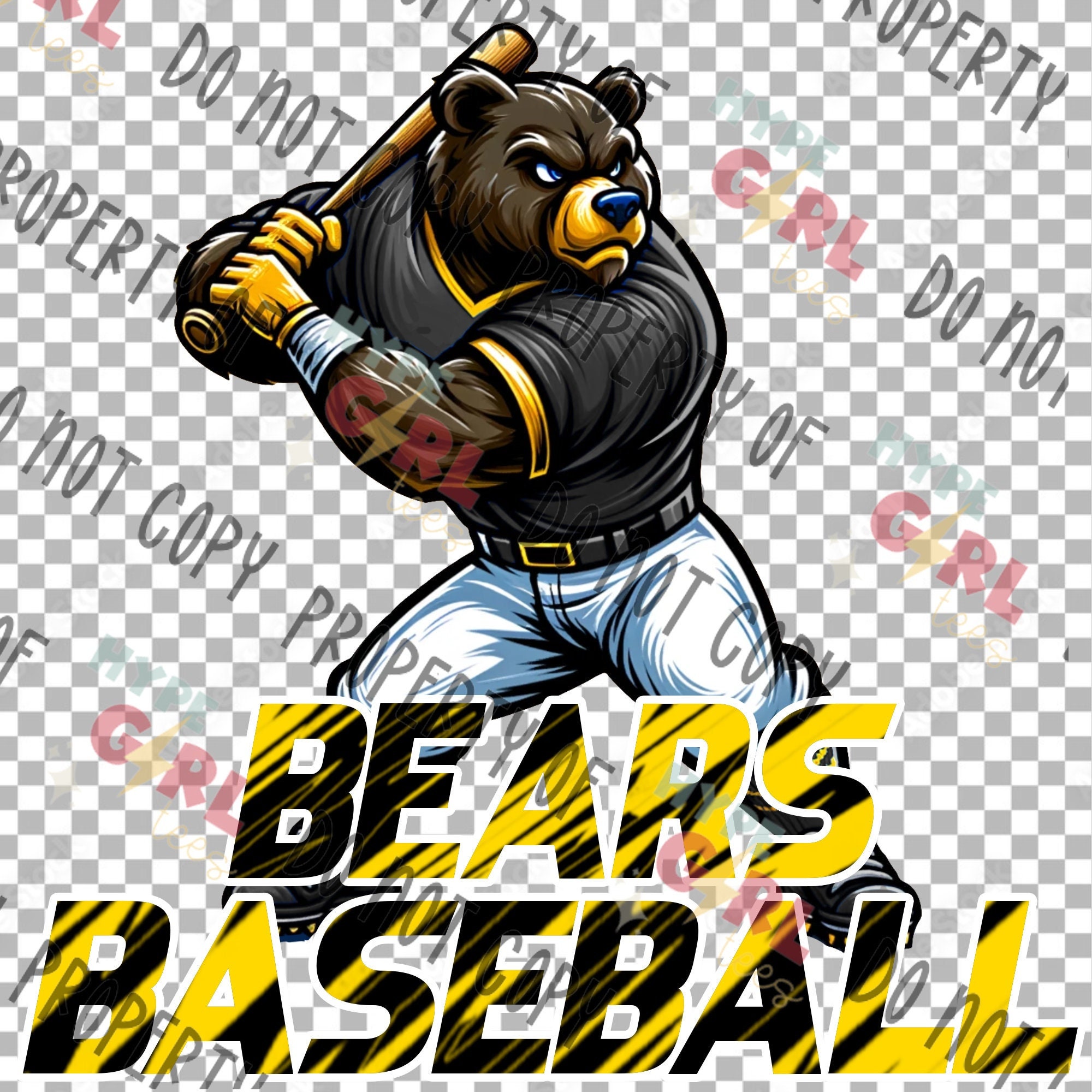 Bears Baseball Mascot PNG Digital File. Black & Gold Variant. OTHER ...