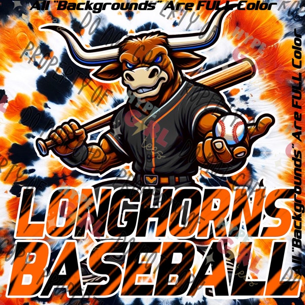 Longhorns Baseball / softball Mascot PNG Digital File. Black & Orange version, Other Colors available now, See our Store or contact for MORE