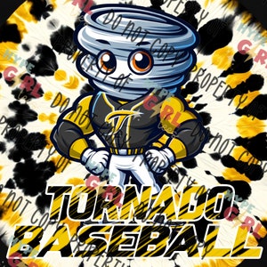 Tornados Baseball Mascot PNG Digital File. Black & Gold Variant. Other Colors available!