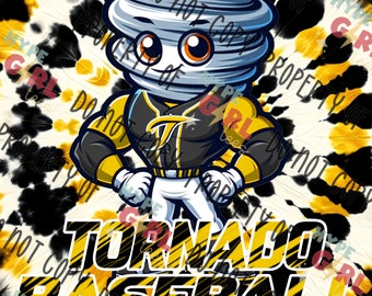 Tornados Baseball Mascot PNG Digital File. Black & Gold Variant. Other Colors available! See our Store or contact us for YOUR teams colors