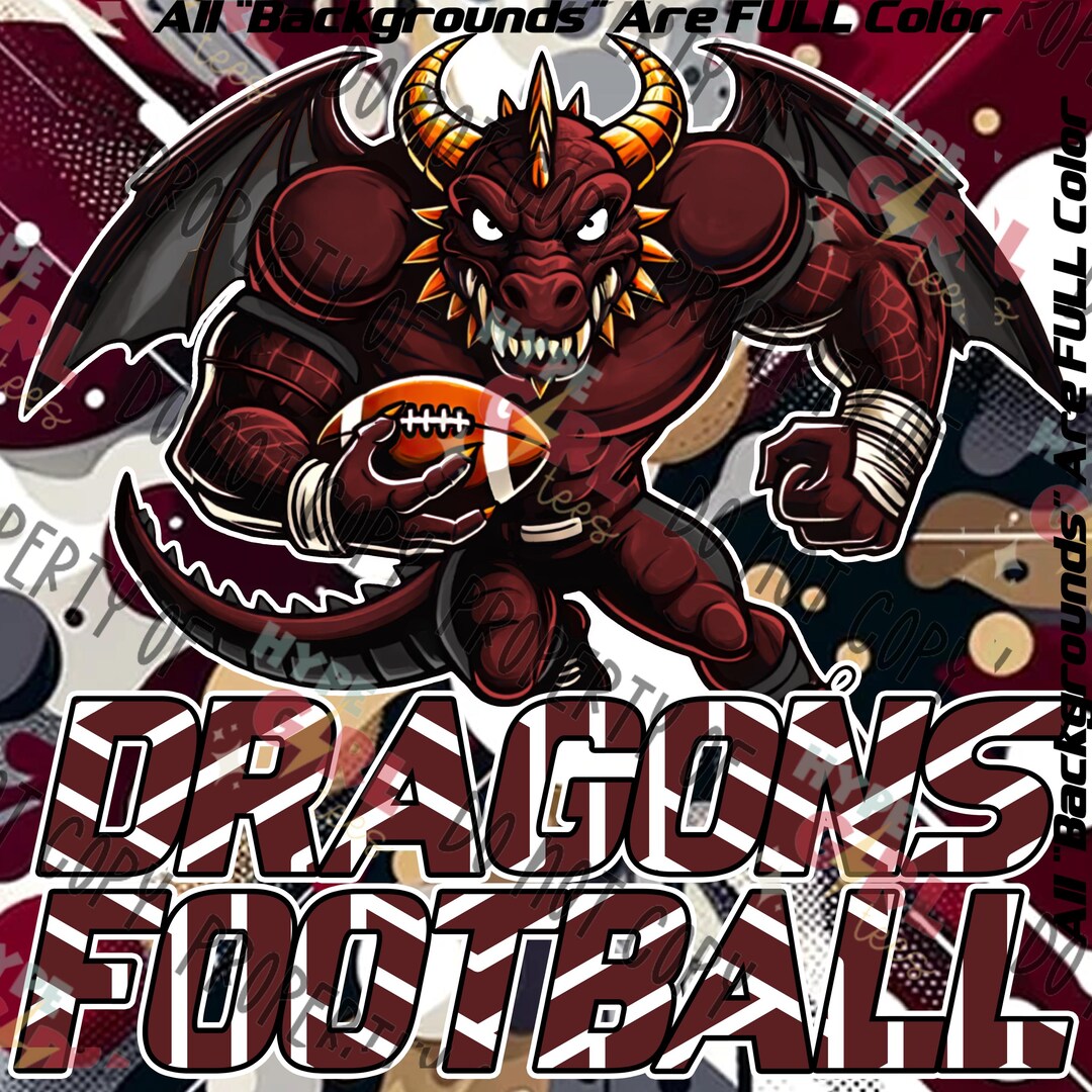Dragons Football Design PNG Digital File. Maroon & Black Variation