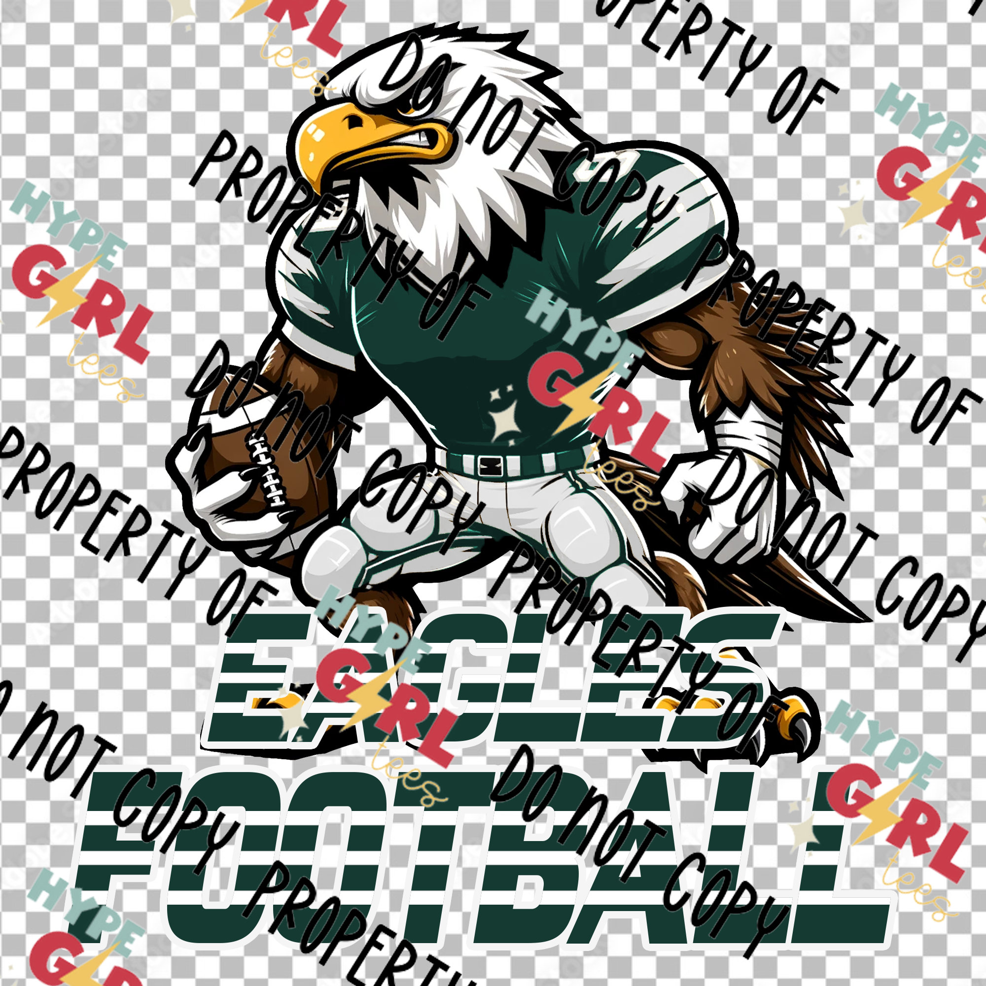 Eagles Football Mascot PNG Digital File. Green & White Variation. Other