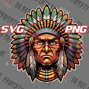 Indian / Chief / Warrior Head SVG + PNG, Digital File. Indians / Chiefs / Warriors Logo instant download. See our store for more designs
