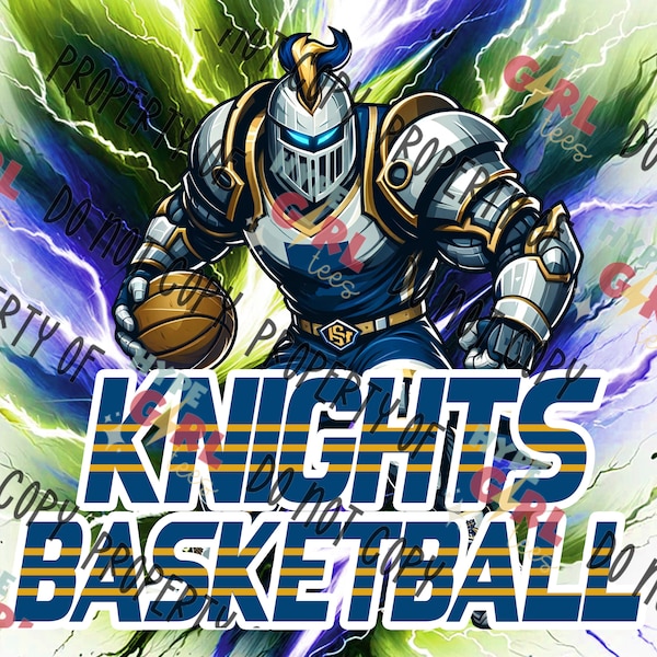 Knights Basketball Mascot PNG, Digital File. Knights Logo. Blue & Gold variation. Other Color Available for Instant Download! See our store