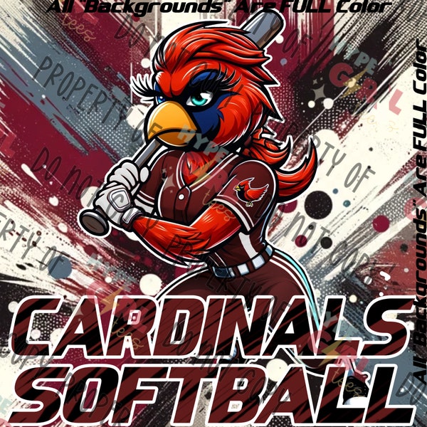 Lady Cardinals Softball Mascot PNG Digital File. Maroon & white Variant. OTHER Colors available! See our Store or contact us for YOUR colors