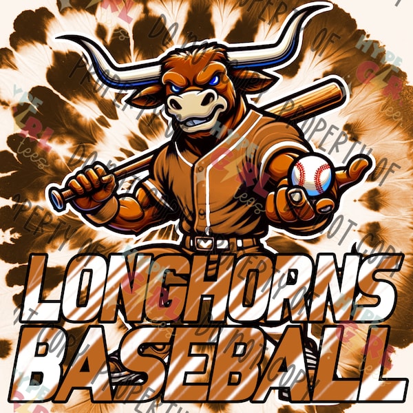 Longhorns Baseball / Softball Mascot PNG Digital File. Brown & White, Other Colors available now, See our Store or contact for YOUR colors