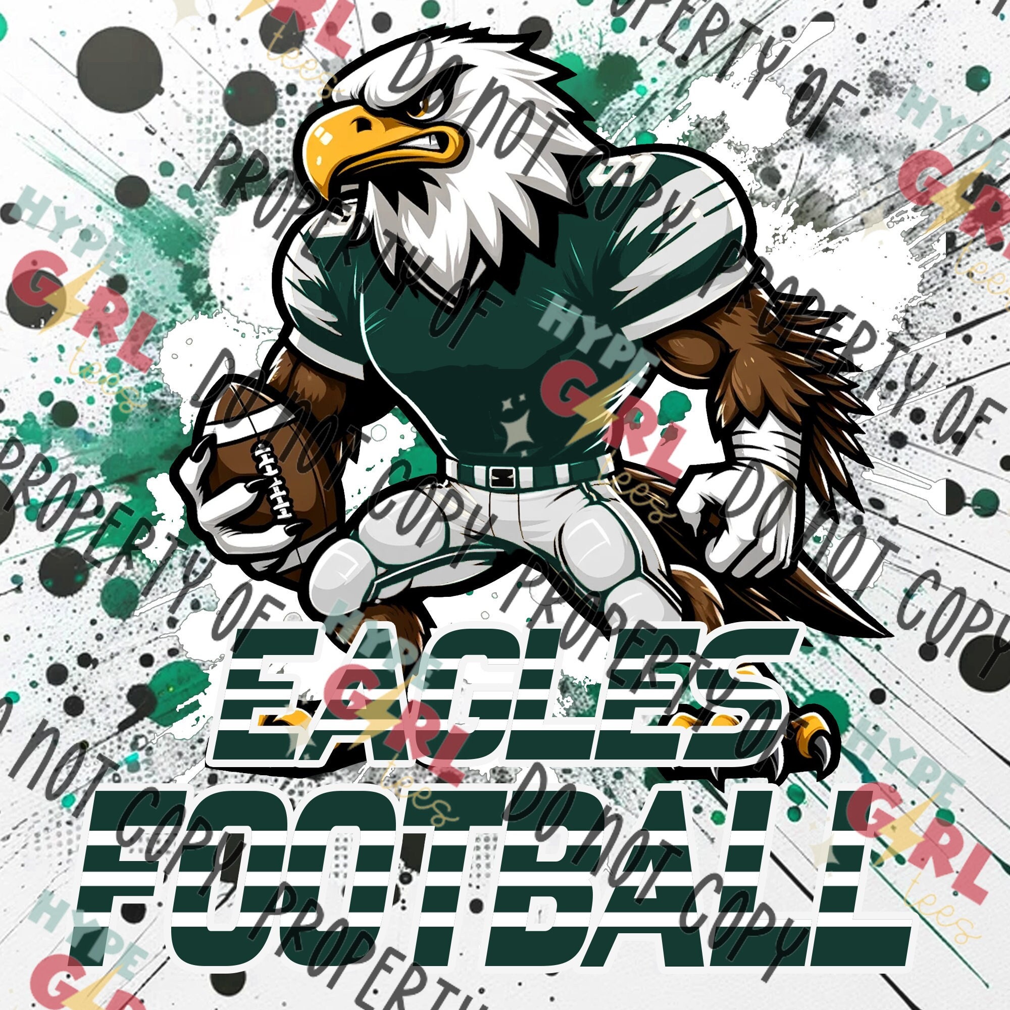 Eagles Football Mascot PNG Digital File. Green & White Variation. Other