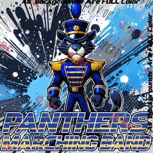 Panthers Marching Band Mascot PNG Digital File. Blue & Gold Variant. OTHER Colors available! See our Store or contact us 4 this design in