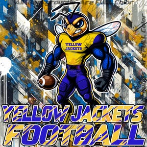 Hornets / Yellow Jackets Football Mascot PNG Digital File. Blue & Gold Variant. OTHER Colors Available! See our store or contact us 4 YOURS