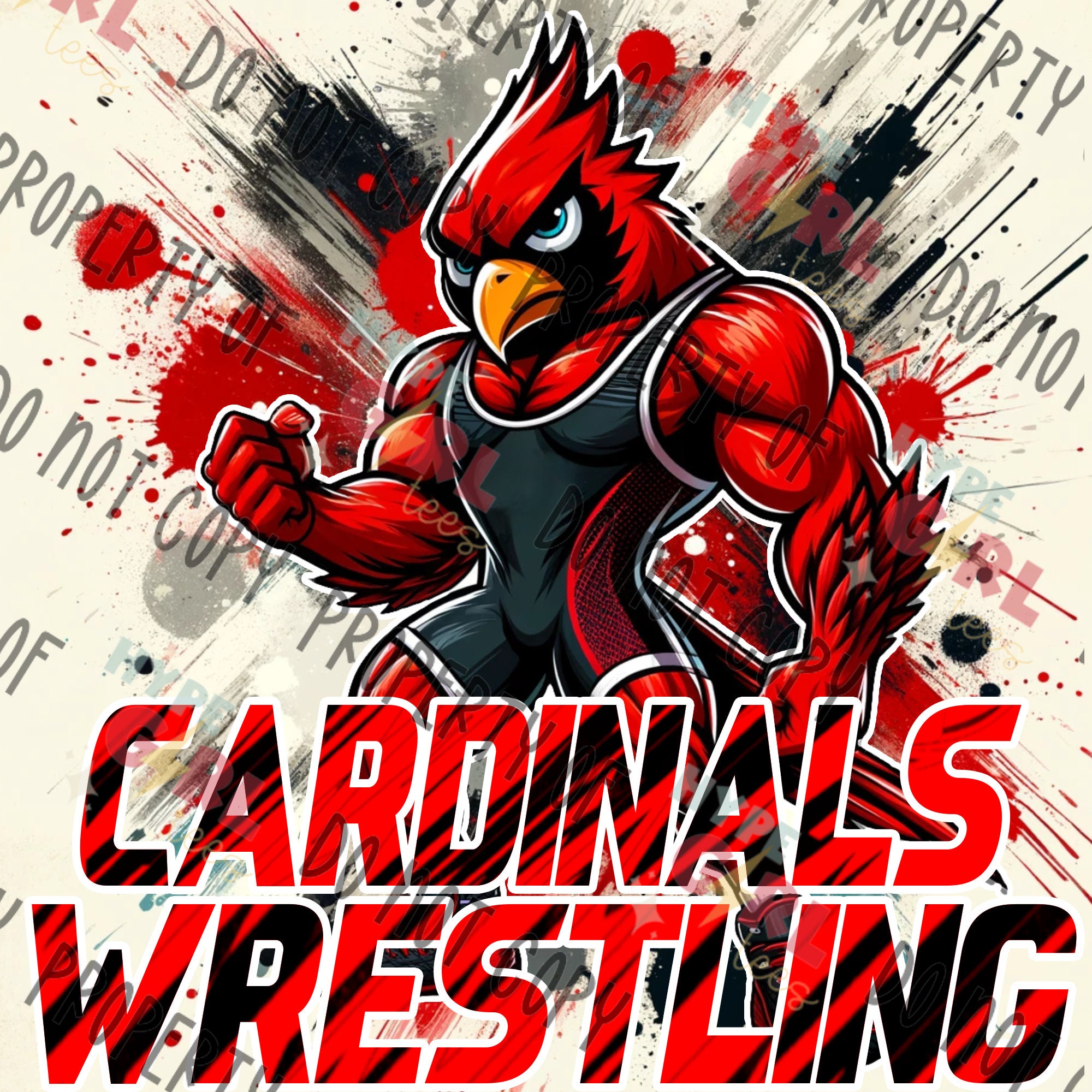 Mascota de lucha Cardinals PNG Descarga digital – Rojo y negro + Opciones de colores de equipo