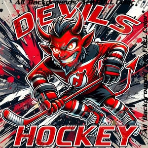 Fichier numérique PNG de conception de hockey des diables. Version rouge et noir, autres couleurs disponibles dès maintenant, visitez notre magasin ou contactez-nous pour VOS couleurs