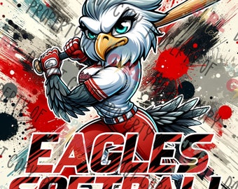 Lady Eagles Softball Mascot PNG Digital File. Red & White Variant. OTHER Colors available!