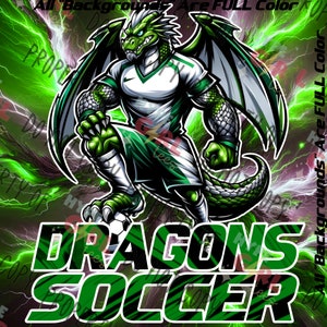 Dragons Soccer Mascot PNG Digital File Green & White Version. OTHER Colors available! See our store or contact us for YOUR team colors!