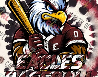 Eagles Baseball Mascot PNG Digital File. Maroon & White Variant. OTHER Colors available!