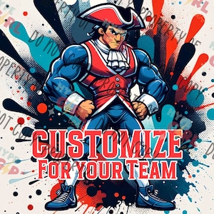 Minuteman Wrestling Mascot PNG Files, Blue & Red. Original design, instant download. Other mascots and colors available!