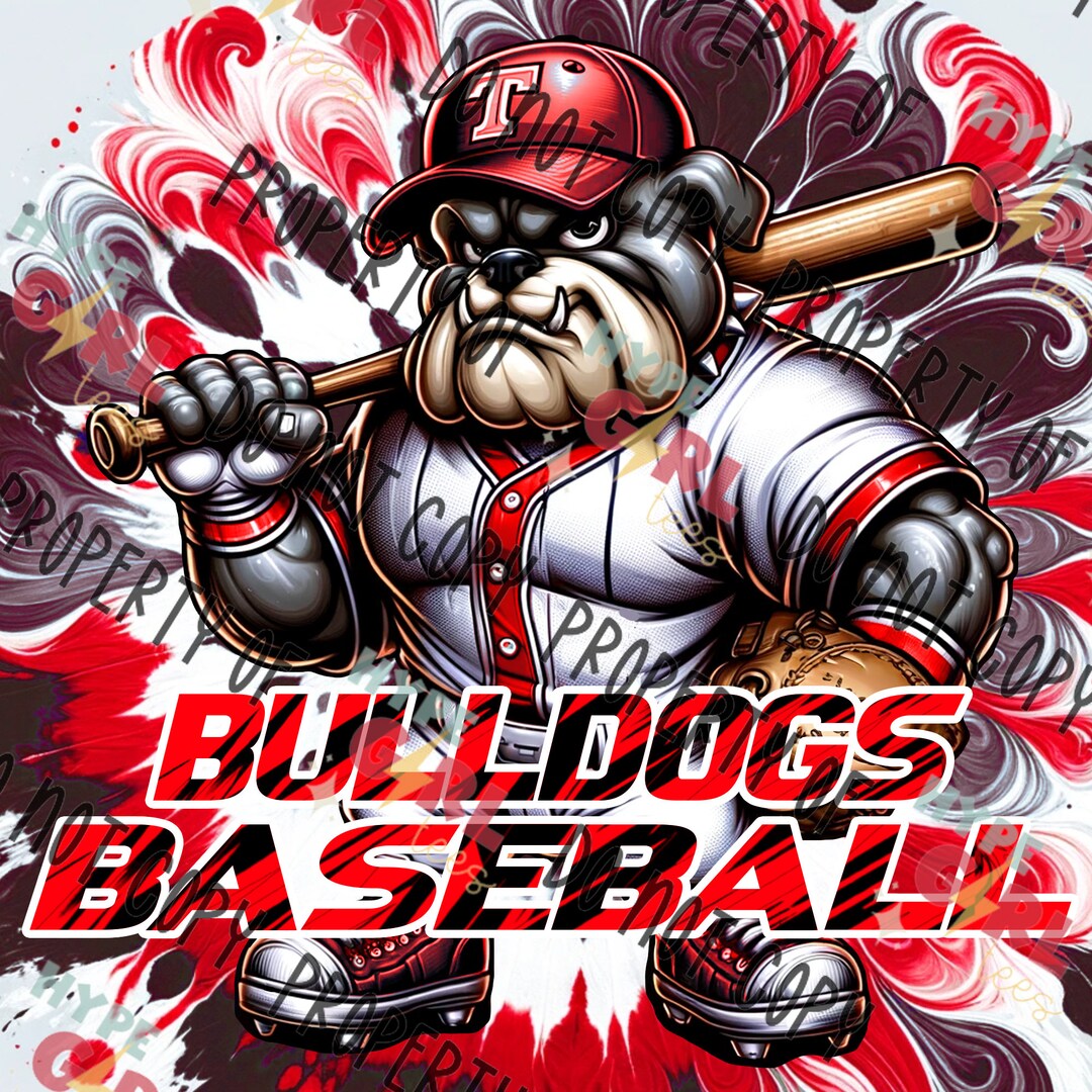 Bulldogs Baseball Mascot PNG Digital File. Red & White Other Colors