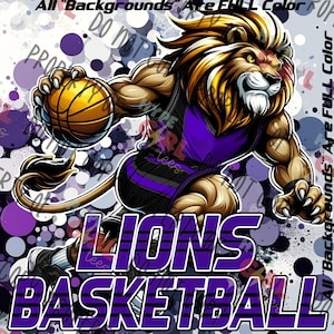 Lions Basketball Mascot PNG, Digital File. Lion Logo. Purple & Black variation. Other Color Available for Instant Download! See our store