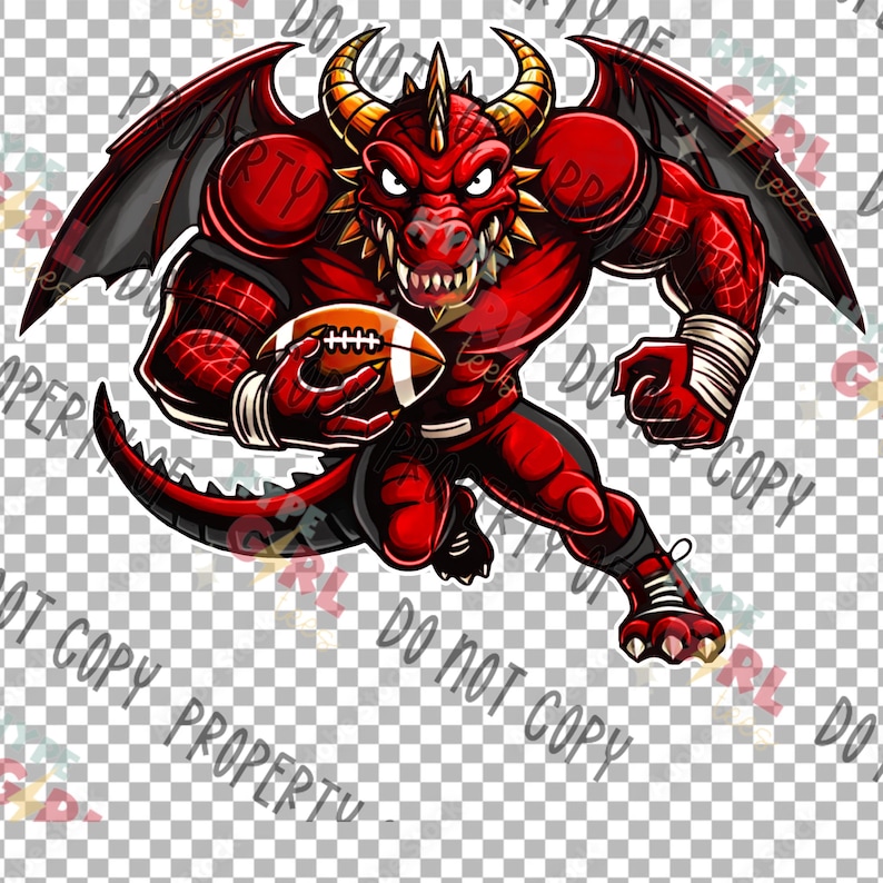 Dragons Football Design PNG Digital File. Red & Black Variation. Other