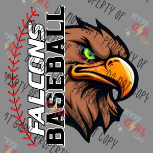 Falcons / Hawks Baseball Design, Digital File PNG. Instant download, ready to print! Custom wording & design available upon request, contact