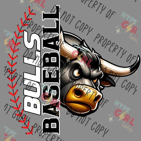 Bulls Baseball Design, Digital File PNG. Instant download, ready to print! Custom wording & design available upon request, contact us for mo