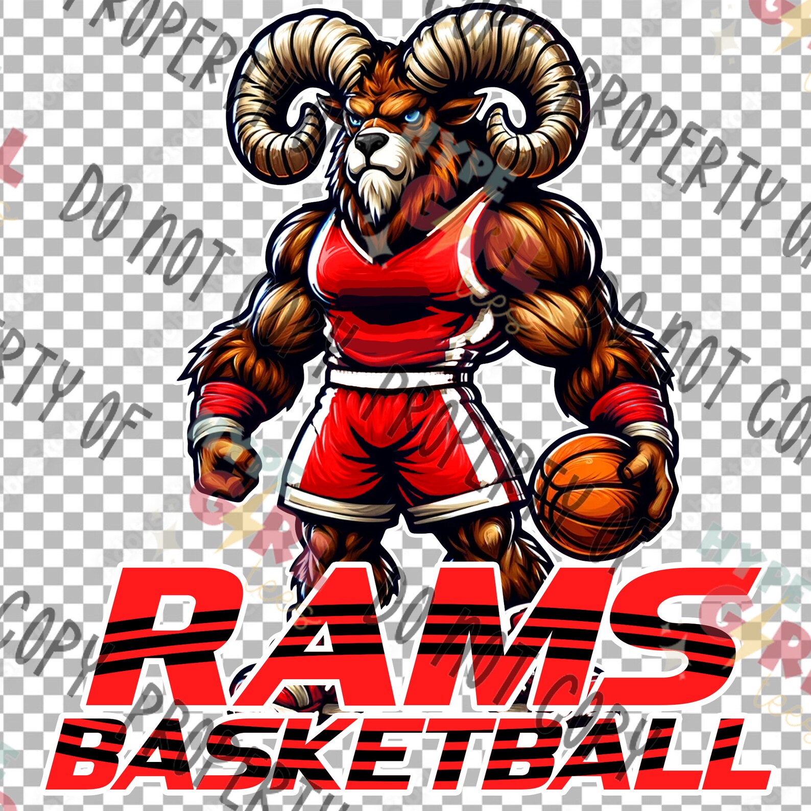 Rams Basketball Mascot PNG, Digital File. Rams Logo. Red & White ...