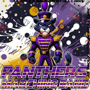 Panthers Marching Band Mascot PNG Digital File. Purple & Gold Variant. OTHER Colors available! See our Store or contact us 4 this design in