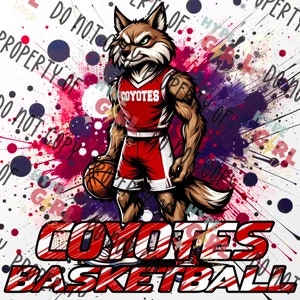 Coyotes basketball Mascot Digital File Red & White Variation. Other Colors Available!  Coyote logo. Customize for your team or school.