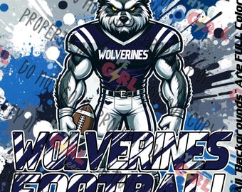 Arquivo digital PNG do Wolverine Football + Wolves Football. Variação em azul marinho e branco. Outras cores disponíveis para download instantâneo! Veja nossa loja 4