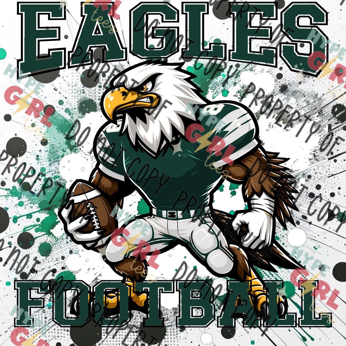 Eagles Football Mascot PNG Digital File. Green & White Variation. Other