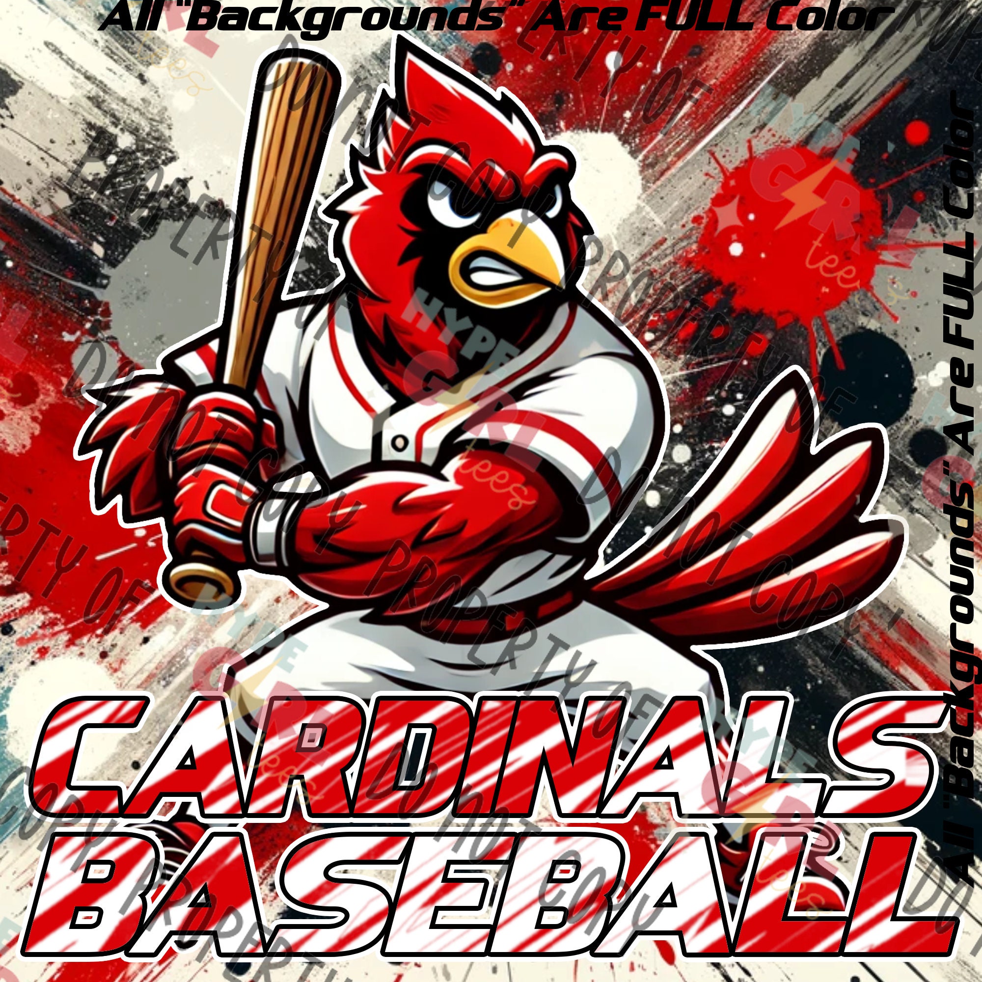 Cardinals Baseball/Softball Mascot PNG Digital Download – Red & White Variant, Team Color Options