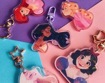 Acrylic princess keychain with holographic effect (broken glasses) - Ariel, Elsa, Rapunzel, Pocahontas, Snow White