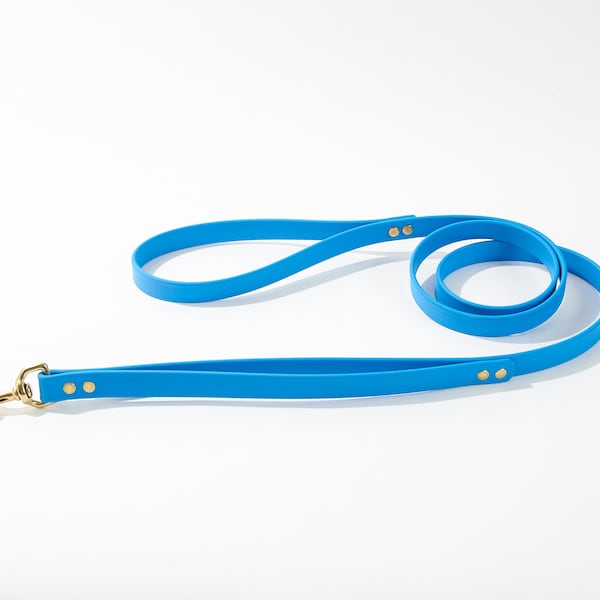 Flat Loop Double Handle Traffic Leash 2.0: Waterproof 3/4" Biothane with Natural Brass Hardware and Custom Colors