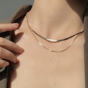 18K Gold and Silver Layering Necklace Set | Herringbone Snake Chain Necklace | Necklace Set | Water Tarnish Jewelry | Snake Chain Choker