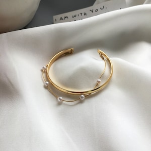 Classic Bracelet | Gold Stackable Bracelet | Pearl Bracelet | Stacking Bracelet | Pearl Stacking Jewelry | Gold Bracelet | Women Bracelet