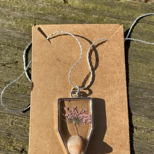 Pressed flower and stone necklace pendant