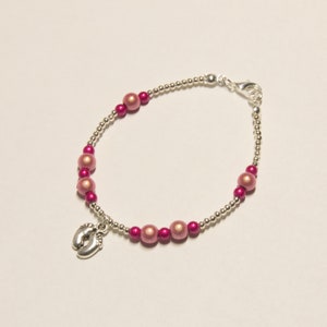 Handmade Silver Bracelet - &quot;New Arrival&quot; New Baby Celebration PINK, BLUE or WHITE(Pearl)