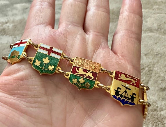 Antique Enamel World Flag Panel Bracelet, Jewelle… - image 5